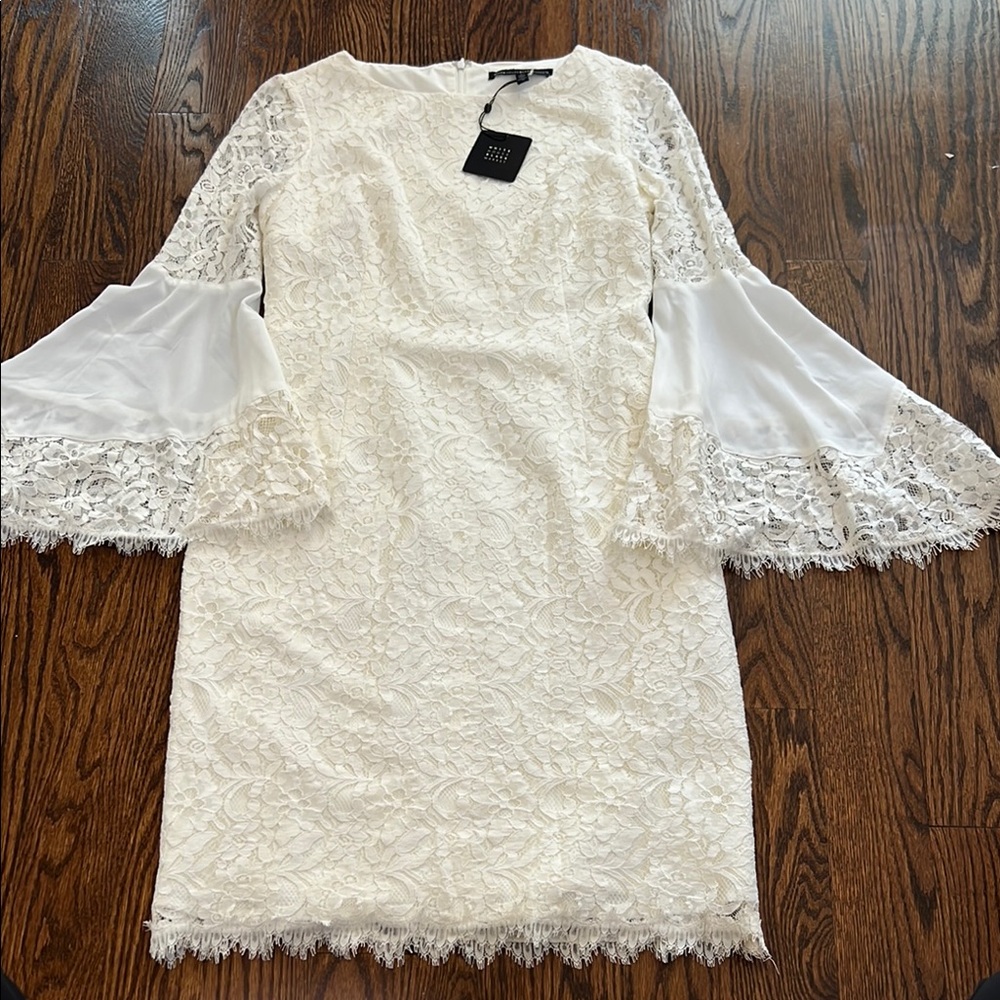 White House Black Market White Sheath Dress with Bell Sleeves